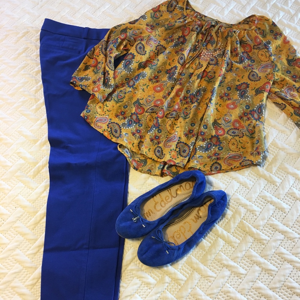 Royal blue BR Sloan ankle pants and blouse.